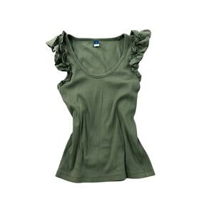 Brand new never worn olive green tank shirt with ruffled sleeves